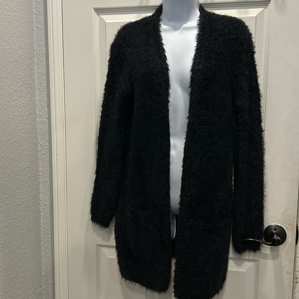 Free People faux-fur long black sweater